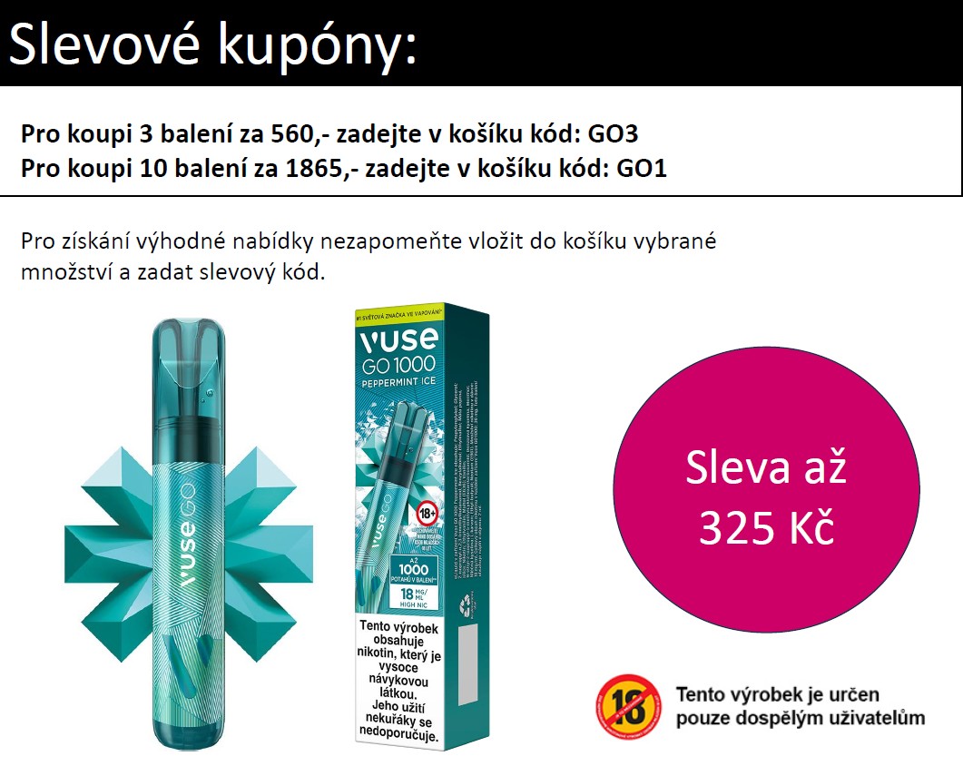 Vuse GO 1000 Pen jednorázová e-cigareta Peppermint 18mg