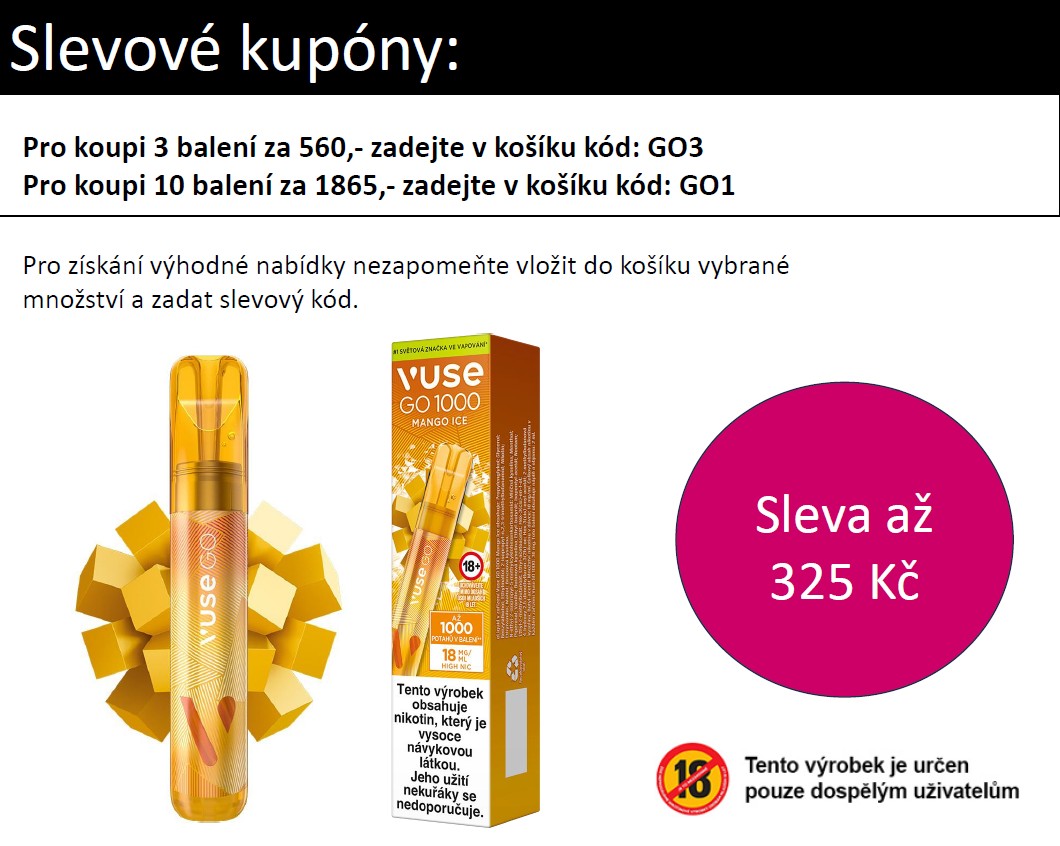 Vuse GO 1000 Pen jednorázová e-cigareta Mango Mint (Ice) 18mg