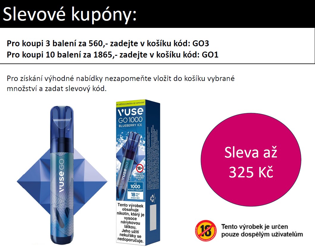 Vuse GO 1000 Pen jednorázová e-cigareta Blueberry Mint (Ice) 18mg