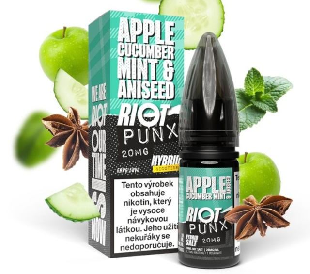 E-liquid Riot Hybrid Salt Apple Cucumber Mint &amp; Aniseed (Jablko s okurkou, mátou a anýzem) 10ml Obsah nikotinu: 20 mg
