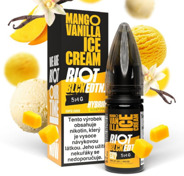 Riot Hybrid Salt Mango Vanilla Ice Cream (Mango s vanilkovou zmrzlinou) 10ml Obsah nikotinu: 5 mg