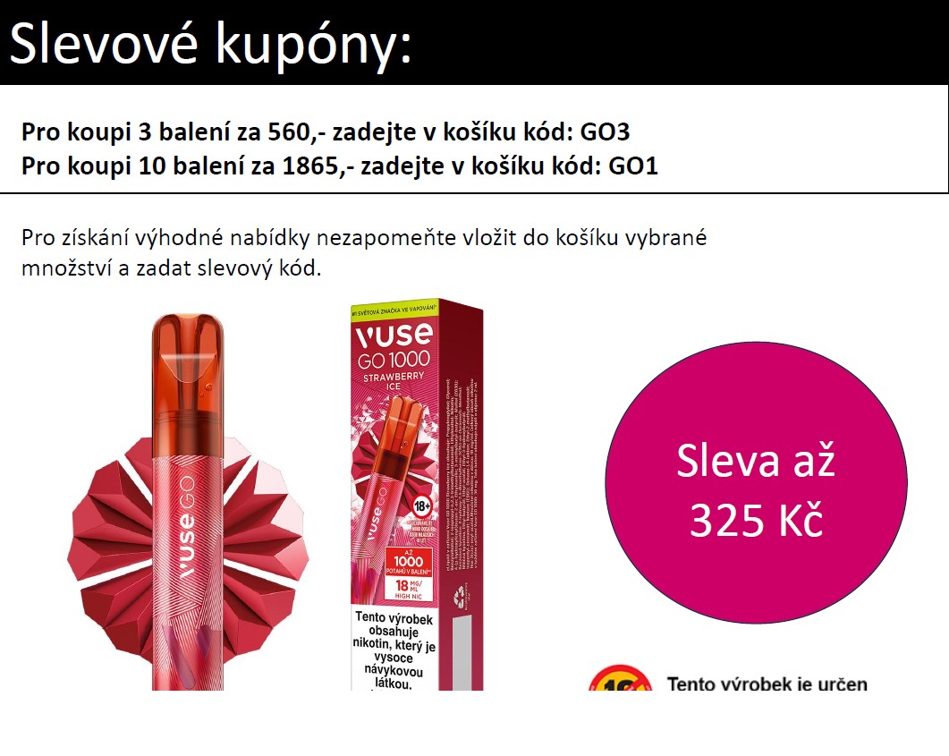 Vuse GO 1000 Pen jednorázová e-cigareta Strawberry Mint (Ice) 18mg
