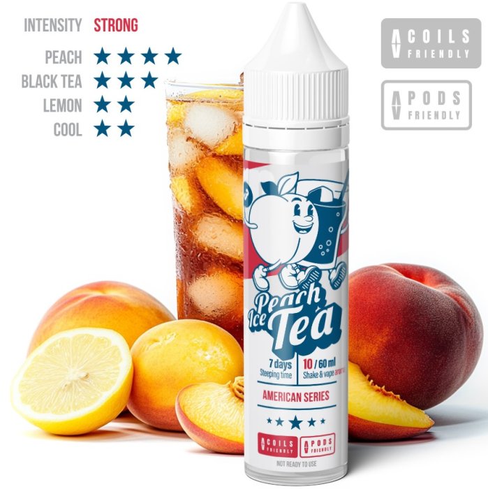 Příchuť Adams Vape American Series S&V: Peach Ice Tea (Ledový broskvový čaj) 10ml