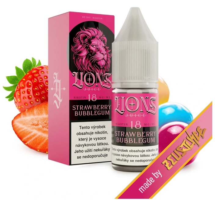 e-liquid Lions Juice - Strawberry Bubblegum (Jahodová žvýkačka) 10ml Obsah nikotinu: 12 mg Jahodová žvýkačka