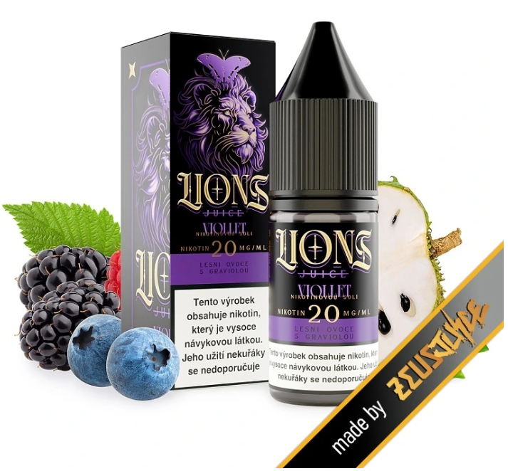 e-liquid Lions Juice Salt - Viollet (Malina, ostružina, borůvka, graviola) 10ml Obsah nikotinu: 10 mg Malina, ostružina, borůvka, graviola