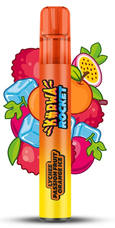 KURWA ROCKET jednorázová ecigareta - Lychee Passion Fruit Orange Ice (Chladivé liči, marakuja, pomeranč) 20mg