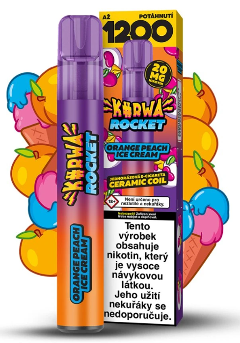KURWA ROCKET jednorázová ecigareta – Orange Peach Ice Cream (Pomerančovo-broskvová zmrzlina) 20mg