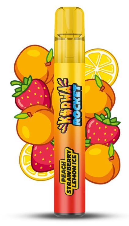 KURWA ROCKET jednorázová ecigareta - Peach Strawberry Lemon Ice (Chladivá broskev, jahoda, citron) 20mg