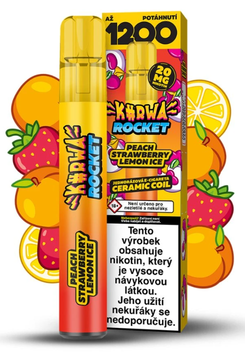 KURWA ROCKET jednorázová ecigareta – Peach Strawberry Lemon Ice (Chladivá broskev, jahoda, citron) 20mg