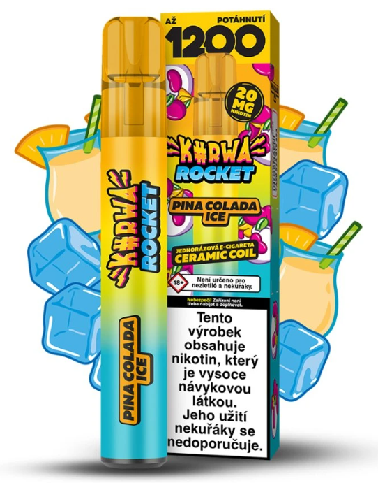 KURWA ROCKET jednorázová ecigareta – Pina Colada Ice (Chladivá Pina Colada) 20mg