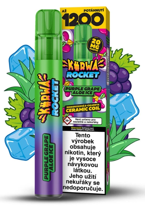 KURWA ROCKET jednorázová ecigareta – Purple Grape Aloe Ice (Chladivé hrozno, aloe vera) 20mg
