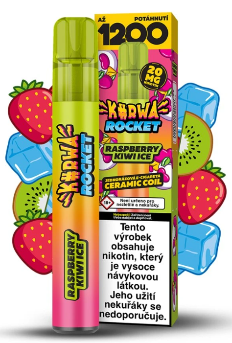 KURWA ROCKET jednorázová ecigareta – Raspberry Kiwi Ice (Chladivá malina, kiwi) 20mg