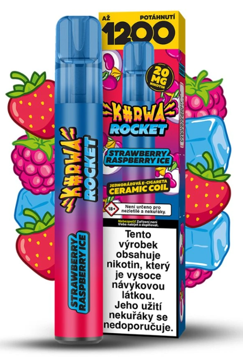 KURWA ROCKET jednorázová ecigareta – Strawberry Raspberry Ice (Chladivá jahoda a malina) 20mg