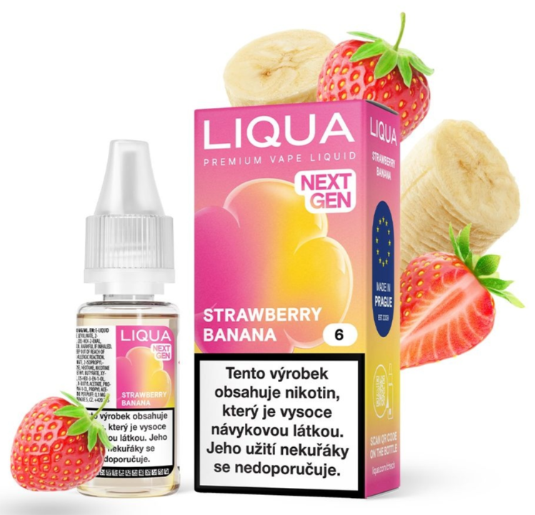 LIQUA Strawberry Banana Gum (Jahodovo-banánová žvýkačka) 10ml Obsah nikotinu: 12 mg