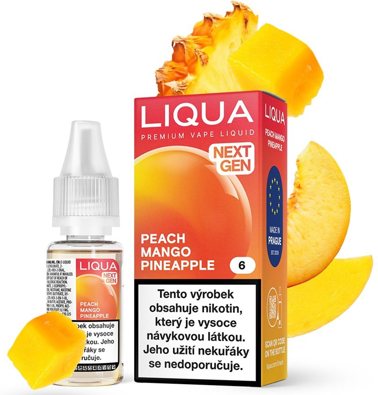 LIQUA Peach Mango Pineapple (Mango, ananas a broskev) 10ml Obsah nikotinu: 12 mg