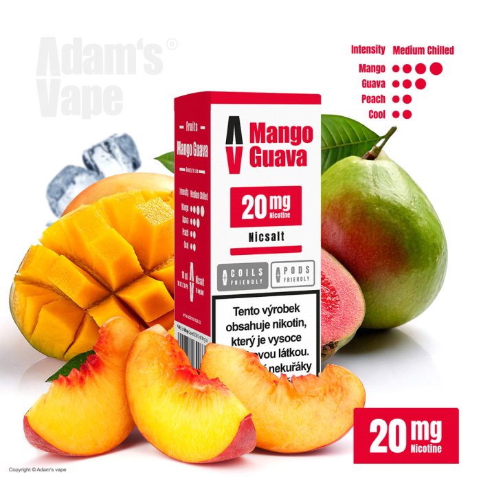 Adams Vape Adam’s Vape SALTS Mango Guava (Tropické mango a guava) 10ml Obsah nikotinu: 10 mg Tropické mango a guava