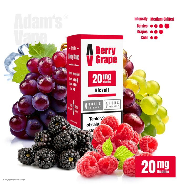 Adams Vape Adam’s Vape SALTS Berry Grape (Hroznové víno a lesní plody) 10ml Obsah nikotinu: 10 mg Hroznové víno a lesní plody