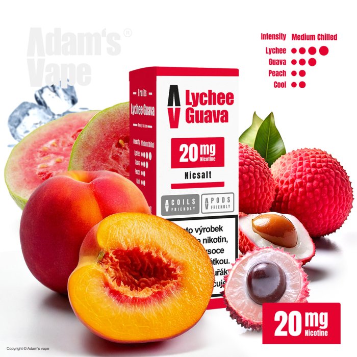 Adams Vape Adam’s Vape SALTS Lychee Guava (Liči, guava a broskev) 10ml Obsah nikotinu: 10 mg Liči, guava a broskev