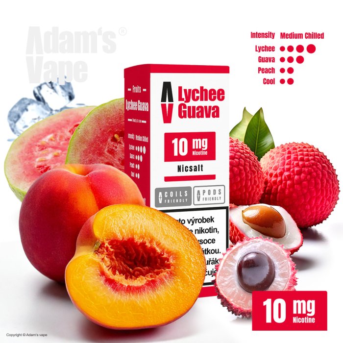 Adams Vape Adam's Vape SALTS Lychee Guava (Liči, guava a broskev) 10ml Obsah nikotinu: 10 mg Liči, guava a broskev
