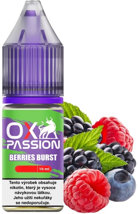 e-liquid OXVA OX PASSION Salts – Berries Burst (Bobulovitá směs) 10ml Obsah nikotinu: 10 mg Bobulovitá směs