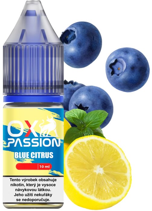 e-liquid OXVA OX PASSION Salts – Blue Citrus (Borůvka, citron) 10ml Obsah nikotinu: 10 mg Borůvka, citron