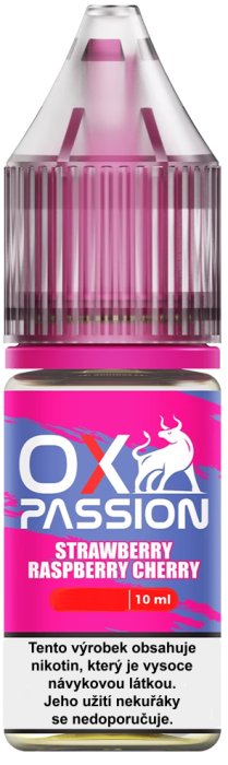 e-liquid OXVA OX PASSION Salts - Strawberry Raspberry Cherry (Jahoda, malina, třešeň) 10ml Obsah nikotinu: 10 mg Jahoda, malina, třešeň