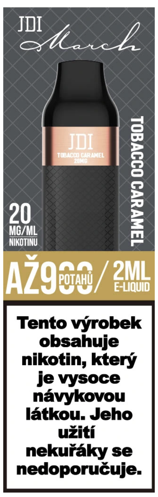 JDI MARCH jednorázová e-cigareta - Tobacco Caramel (Tabák s karamelem) 20mg