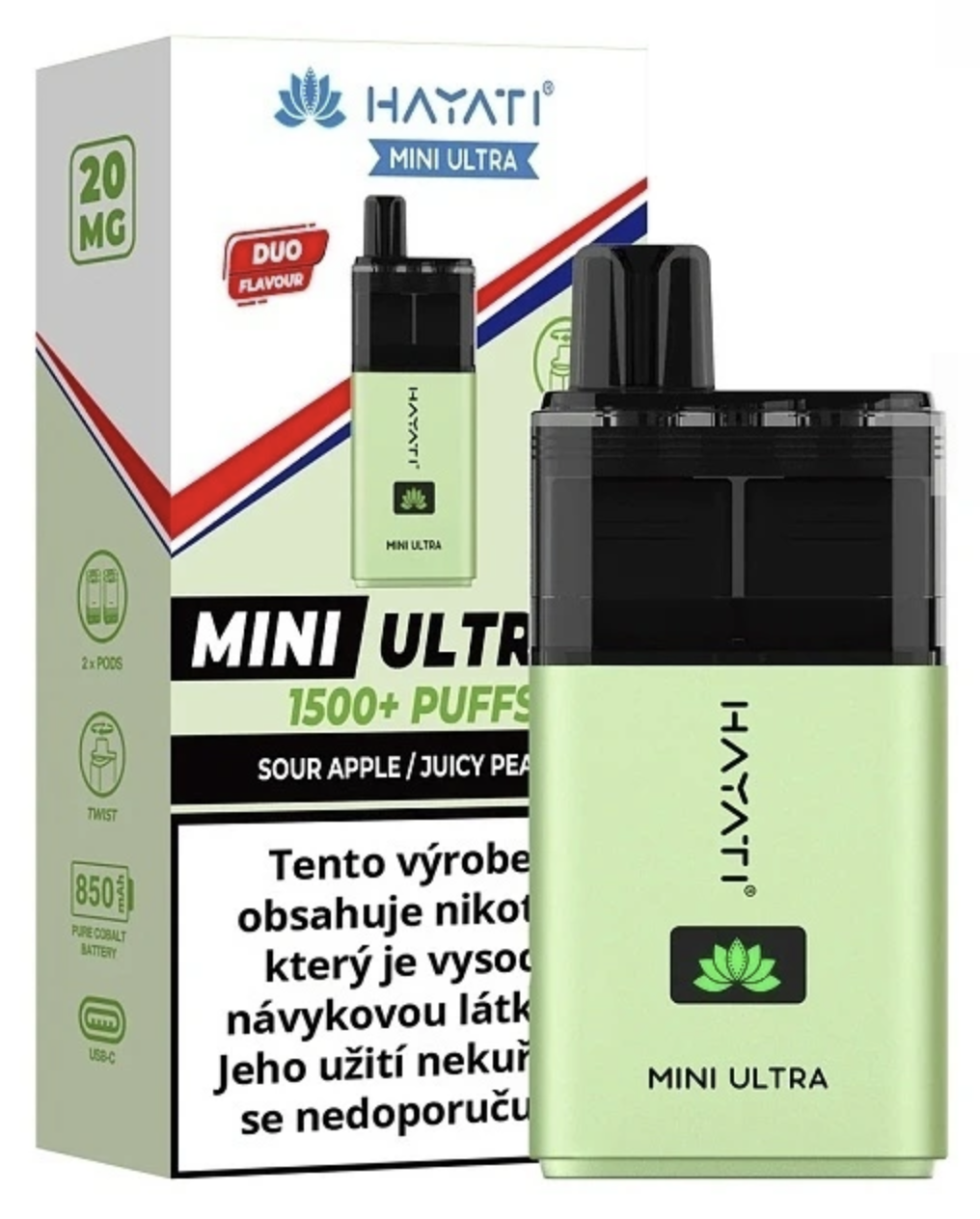Hayati Mini Ultra 1500 - Sour Apple/Juicy Peach 20mg