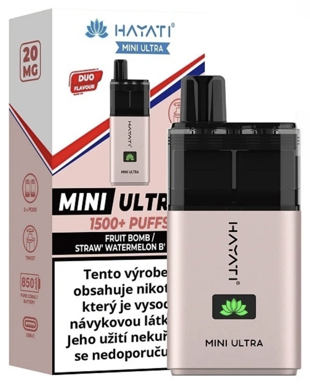 Hayati Mini Ultra 1500 - Fruit Bomb/Strawberry Watermelon Bubble Gum 20mg