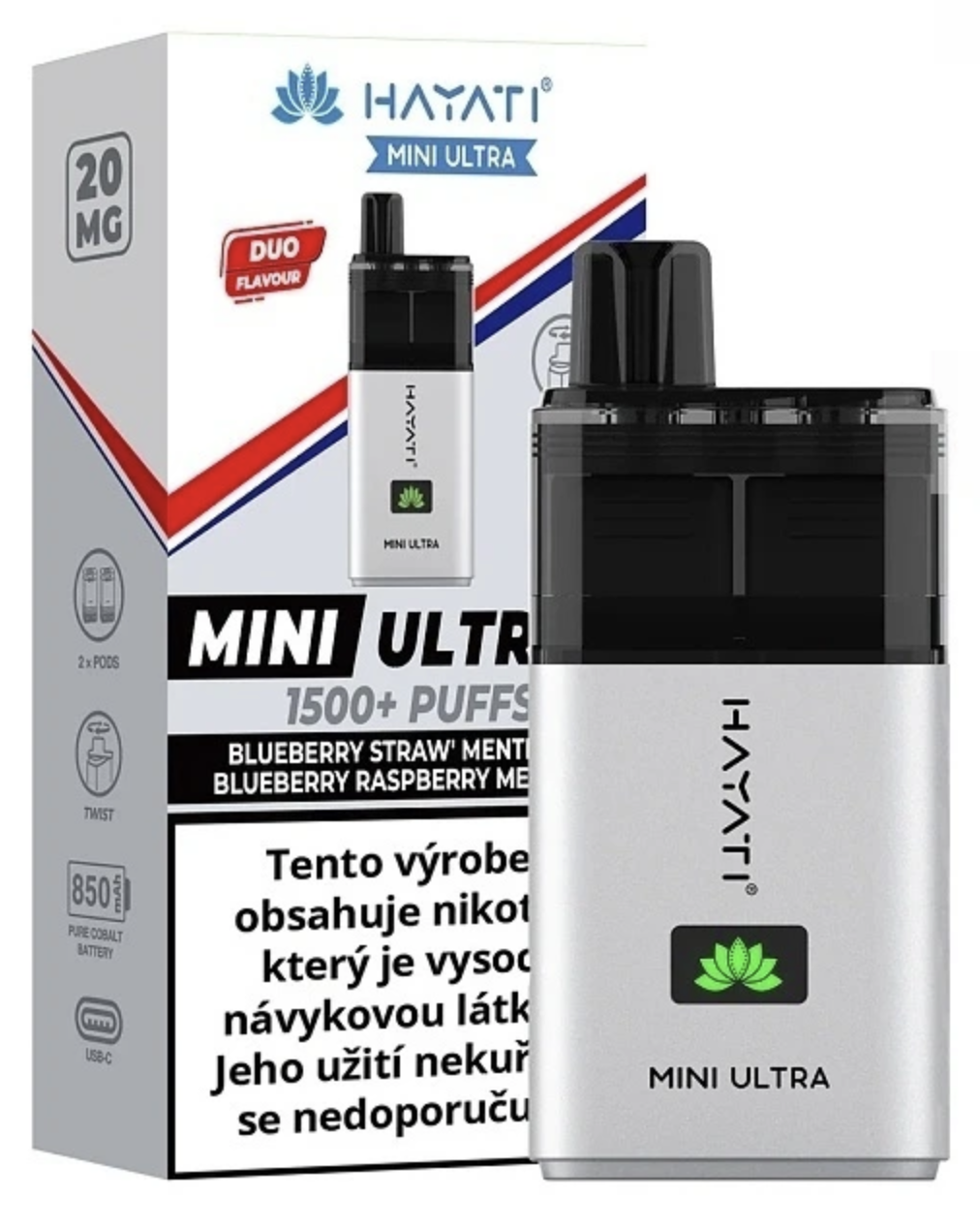 Hayati Mini Ultra 1500 - Blueberry Strawberry Menthol/Blueberry Raspberry 20mg