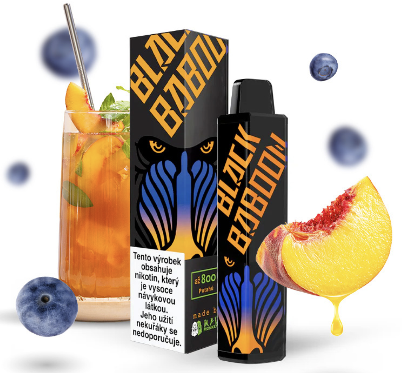 Black Baboon jednorázová e-cigareta - Blue Malum (Broskvový čaj s borůvkou) 16mg
