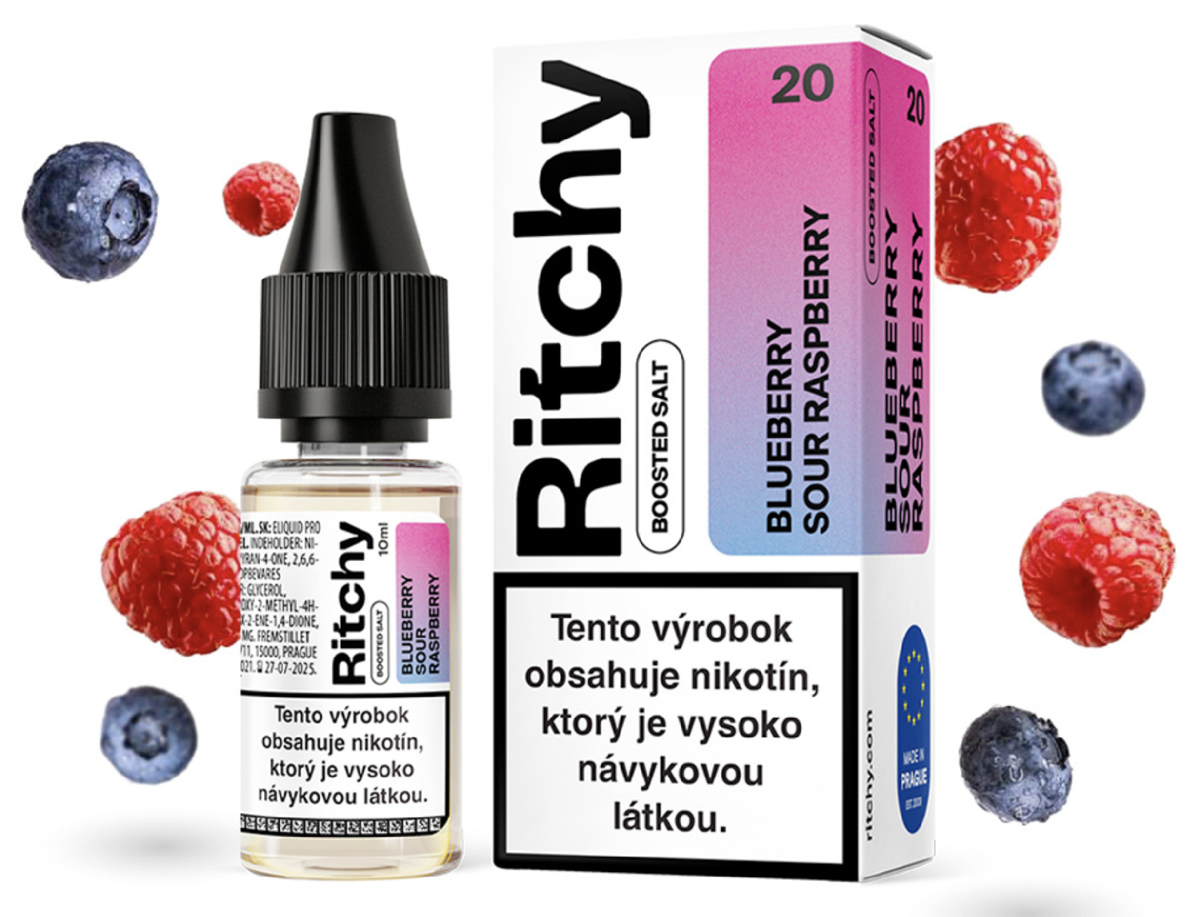Ritchy Salt - Blueberry Sour Raspberry (Nakyslá borůvka s malinou) 10ml Obsah nikotinu: 10 mg Nakyslá borůvka s malinou