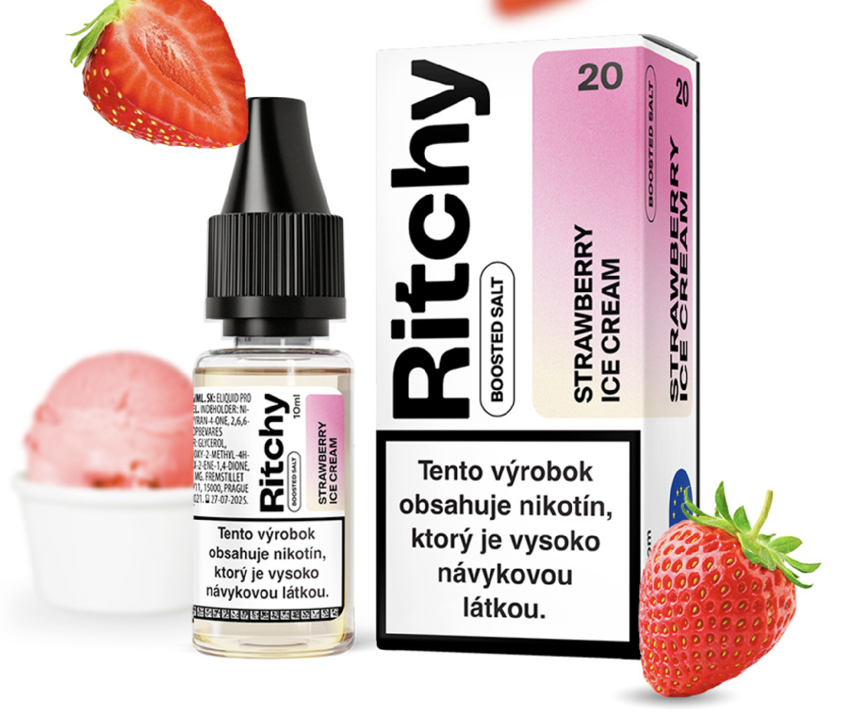 Ritchy Salt - Strawberry Ice Cream (Jahodová zmrzlina) 10ml Obsah nikotinu: 20 mg Jahodová zmrzlina