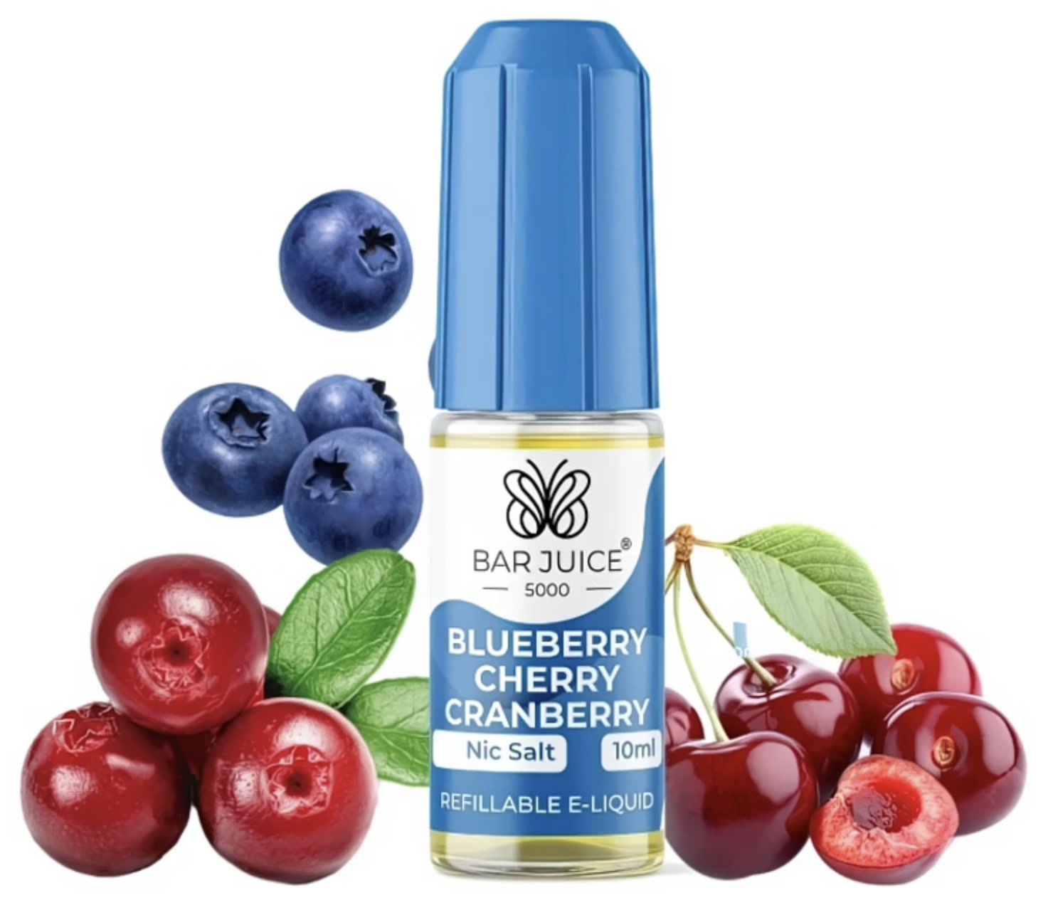 BAR JUICE 5000 Salt - Blueberry Cherry Cranberry (Borůvka, třešeň, brusinka) 10ml Obsah nikotinu: 10 mg Borůvka, třešeň, brusinka