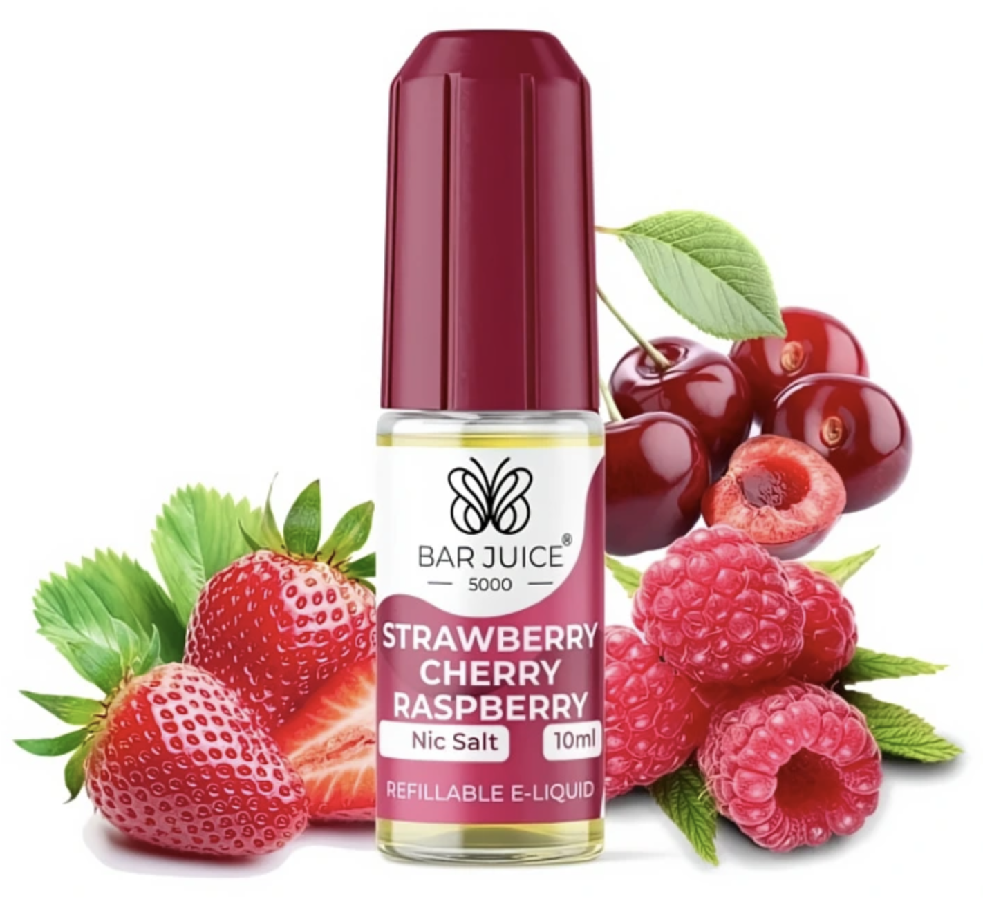 BAR JUICE 5000 Salt - Strawberry Cherry Raspberry (Jahoda, třešeň, malina) 10ml Obsah nikotinu: 10 mg Jahoda, třešeň, malina