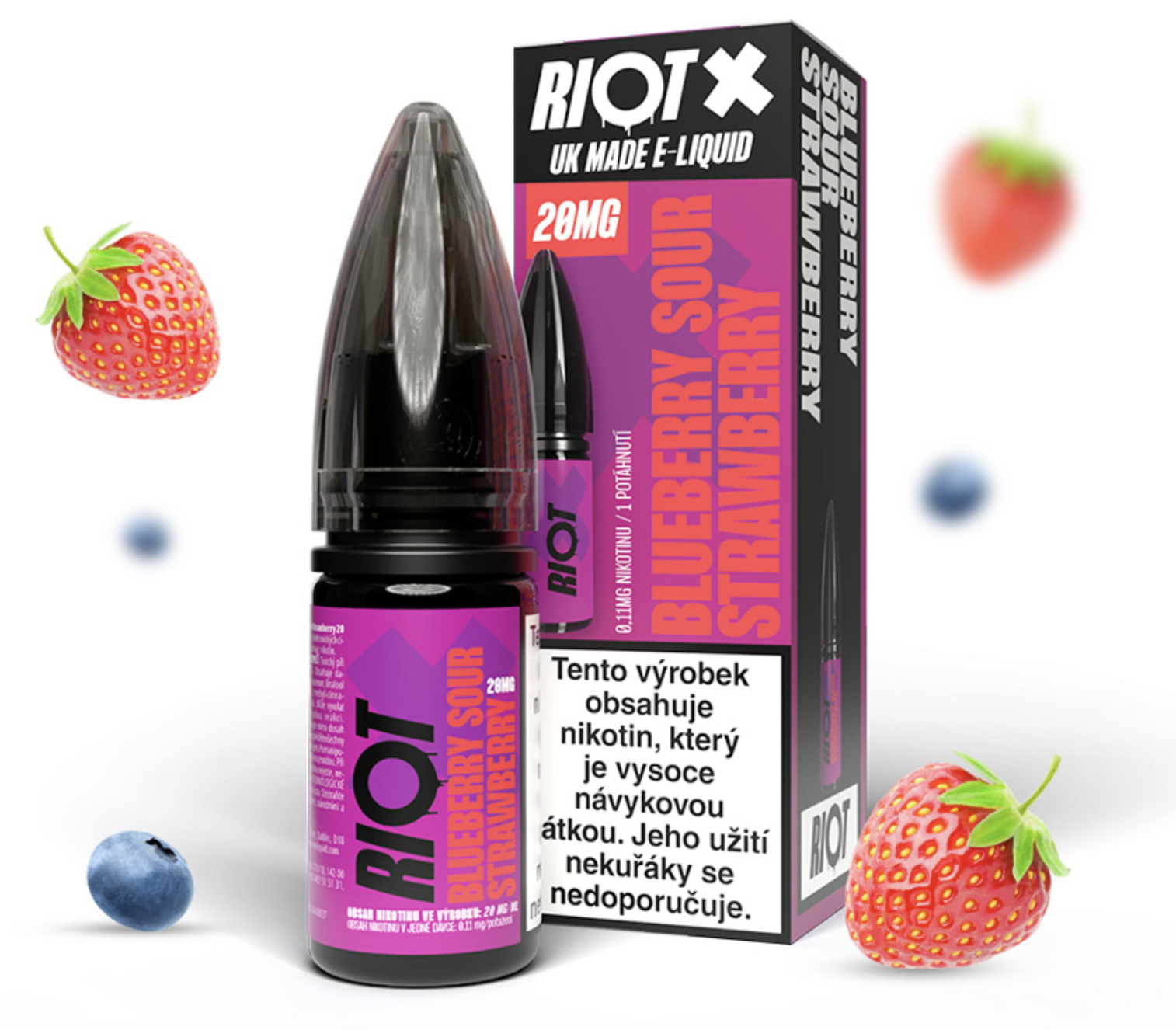 RIOT X Salt Blueberry Sour Strawberry (Kyselá borůvka a jahoda) 10ml Obsah nikotinu: 20 mg