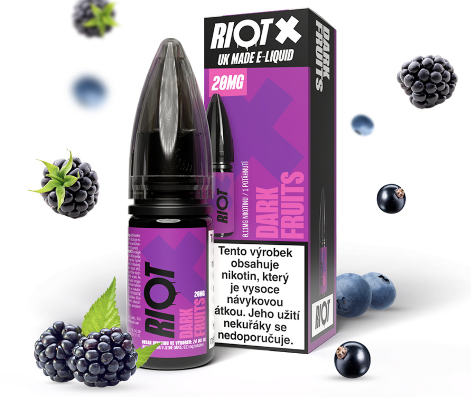RIOT X Salt Dark Fruits (Tmavá bobulovitá směs) 10ml Obsah nikotinu: 20 mg