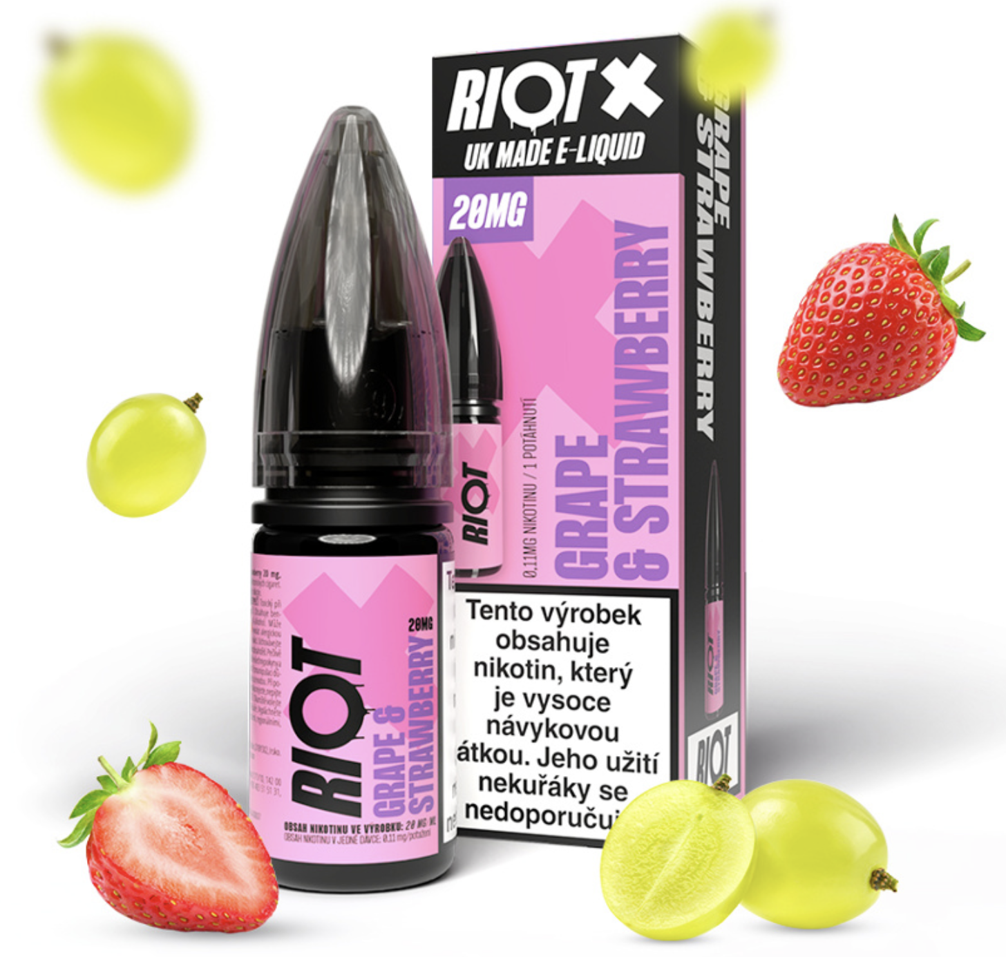 RIOT X Salt Grape &amp; Strawberry (Hroznové víno a jahoda) 10ml Obsah nikotinu: 20 mg