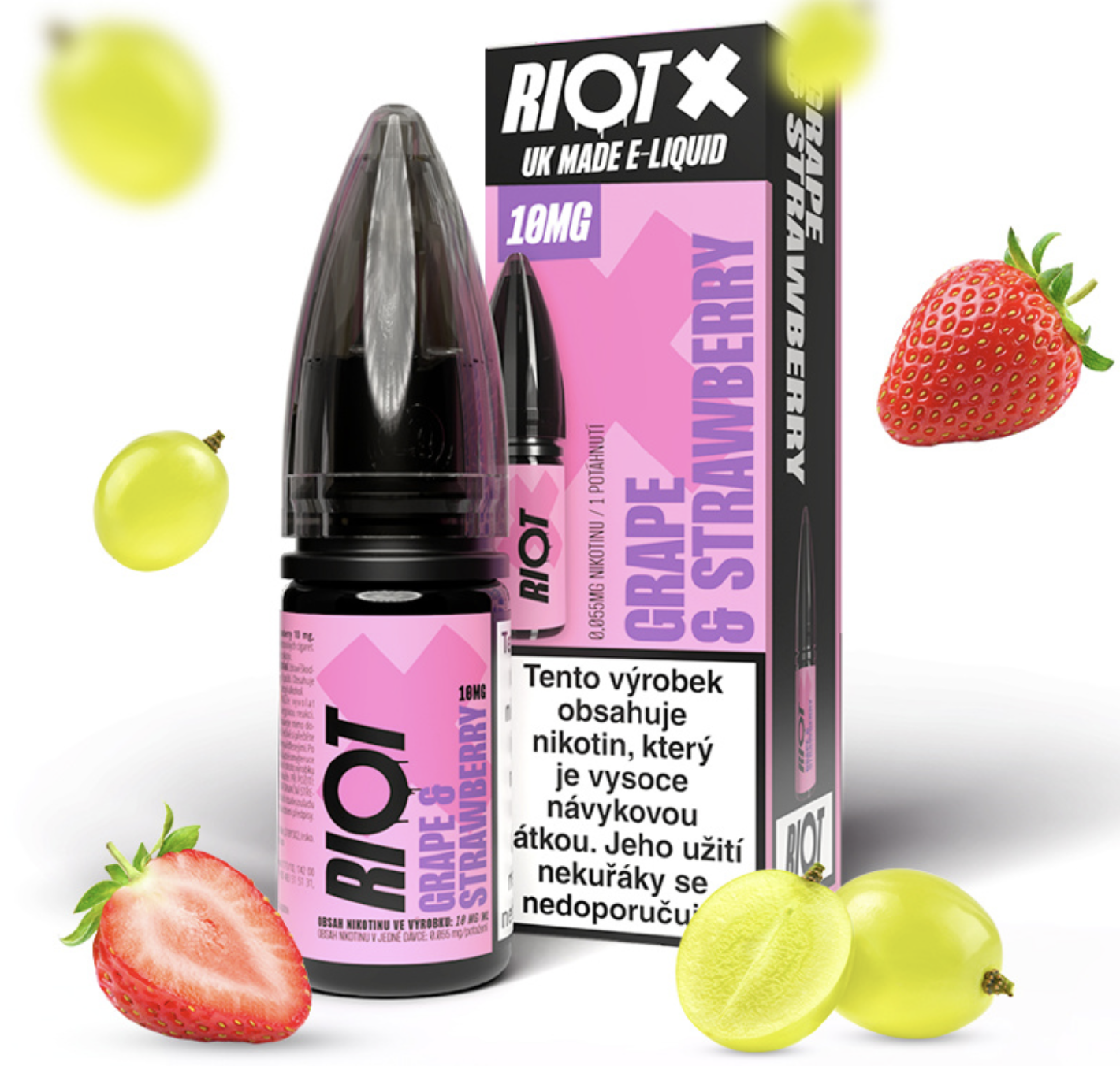 RIOT X Salt Grape &amp; Strawberry (Hroznové víno a jahoda) 10ml Obsah nikotinu: 10 mg