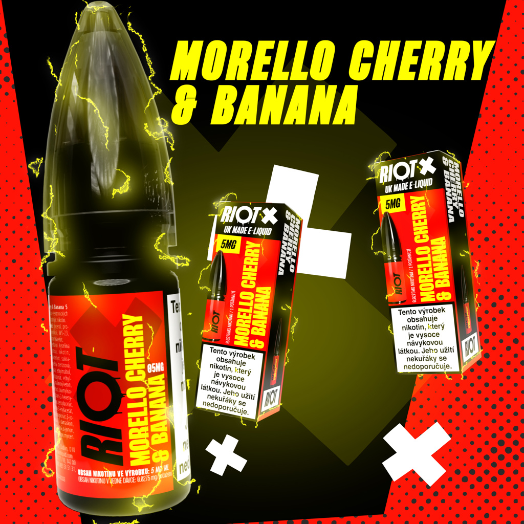 RIOT X Salt Morello Cherry &amp; Banana (Kyselá višeň a banán) 10ml Obsah nikotinu: 20 mg (obrázek 4)