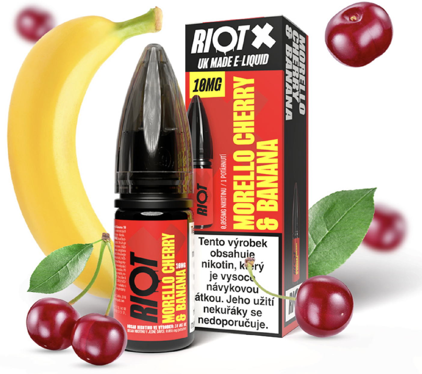 RIOT X Salt Morello Cherry &amp; Banana (Kyselá višeň a banán) 10ml Obsah nikotinu: 10 mg