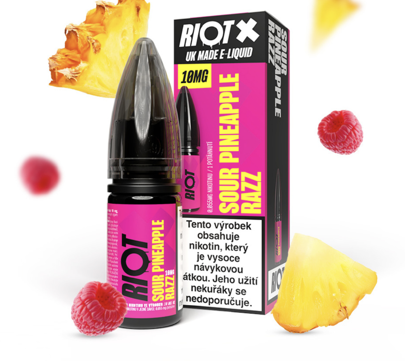 RIOT X Salt Sour Pineapple Razz (Ananas a nakyslá malina) 10ml Obsah nikotinu: 10 mg