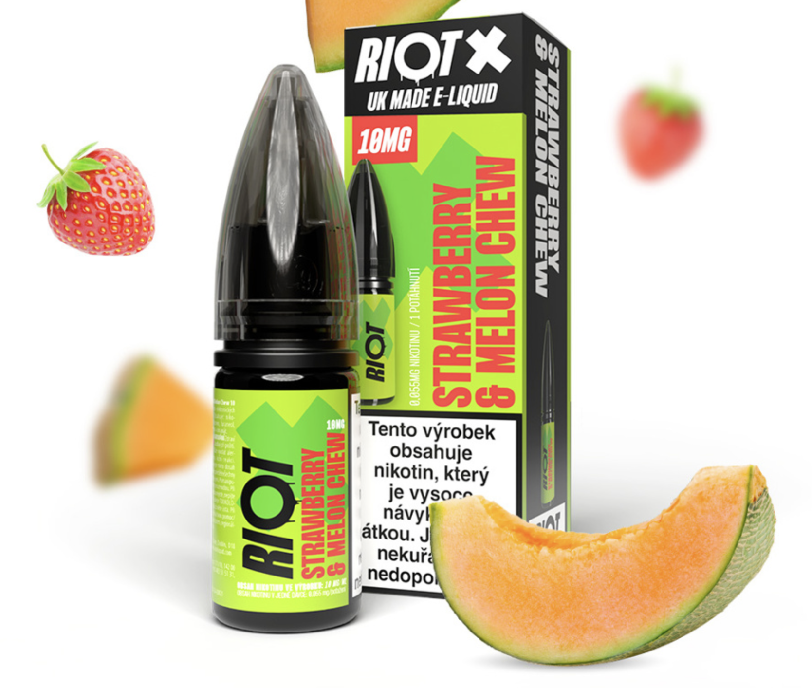 RIOT X Salt Strawberry &amp; Melon Chew (Jahodovo-melounová žvýkačka) 10ml Obsah nikotinu: 10 mg