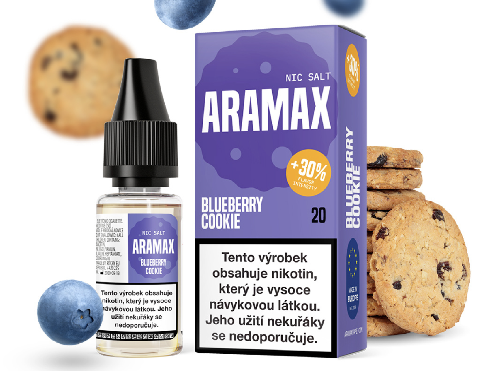 Aramax Salt - Blueberry Cookie (Borůvková sušenka) 10ml Obsah nikotinu: 10 mg