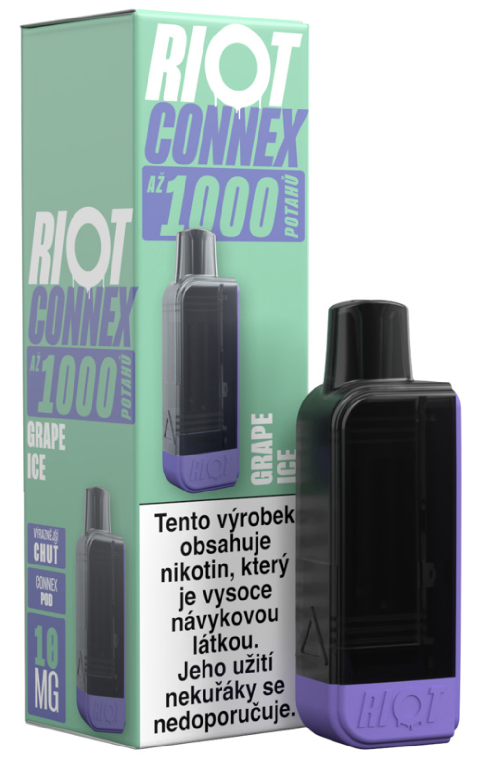 RIOT Connex 1000 předplněná kapsle (Grape Ice) Obsah nikotinu: 10 mg Třešeň a ledová modrá tříšť