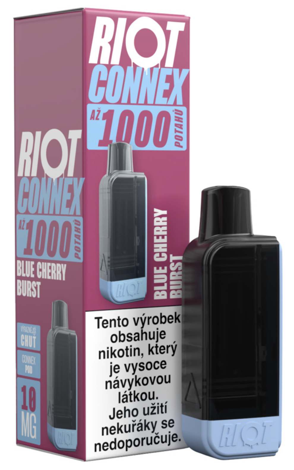 RIOT Connex 1000 předplněná kapsle (Blue Cherry Burst) Obsah nikotinu: 10 mg Třešeň a ledová modrá tříšť
