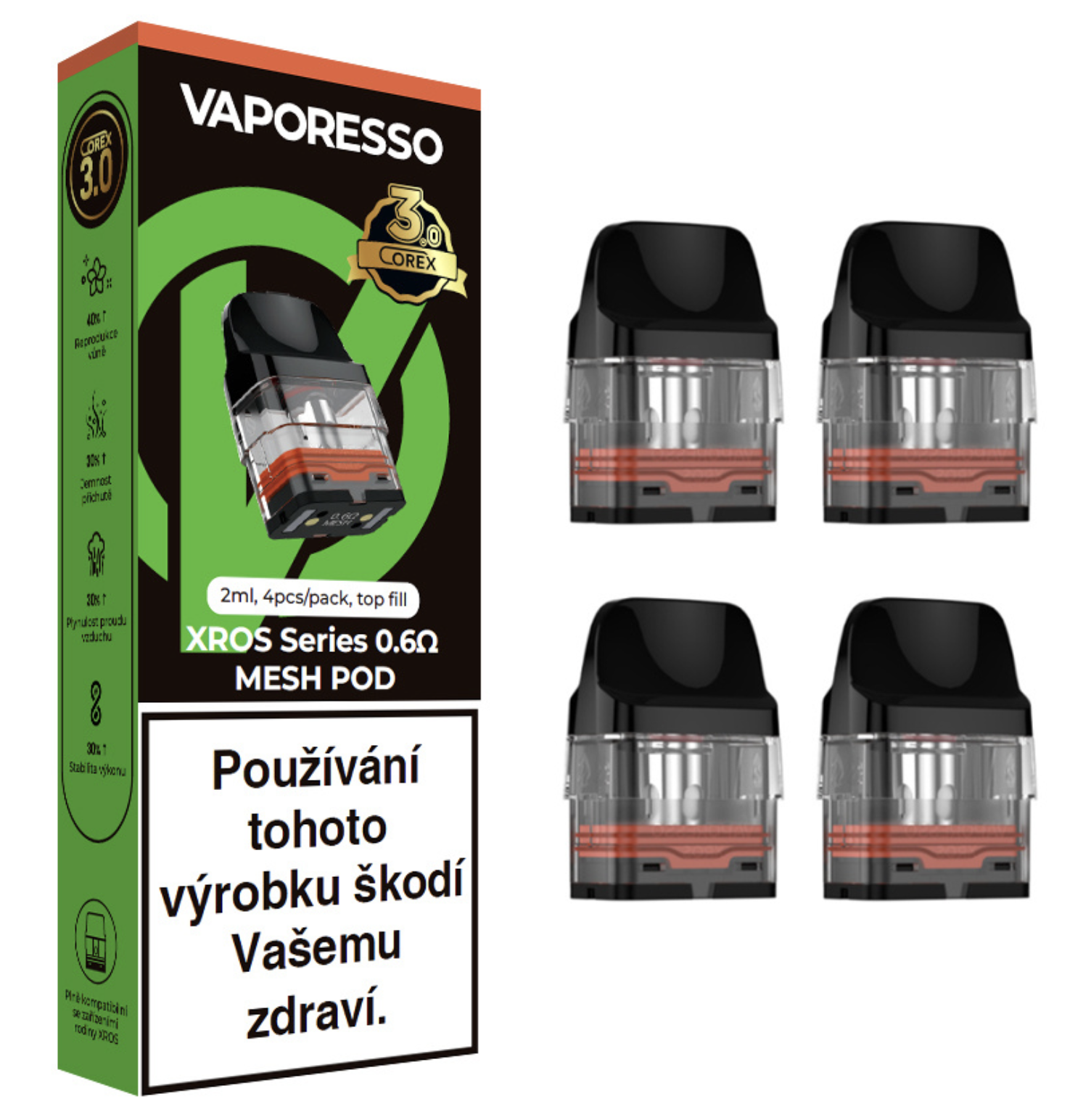 Vaporesso XROS Series Top Fill 2ml cartridge 4ks Odpor: 0,8 Ohm