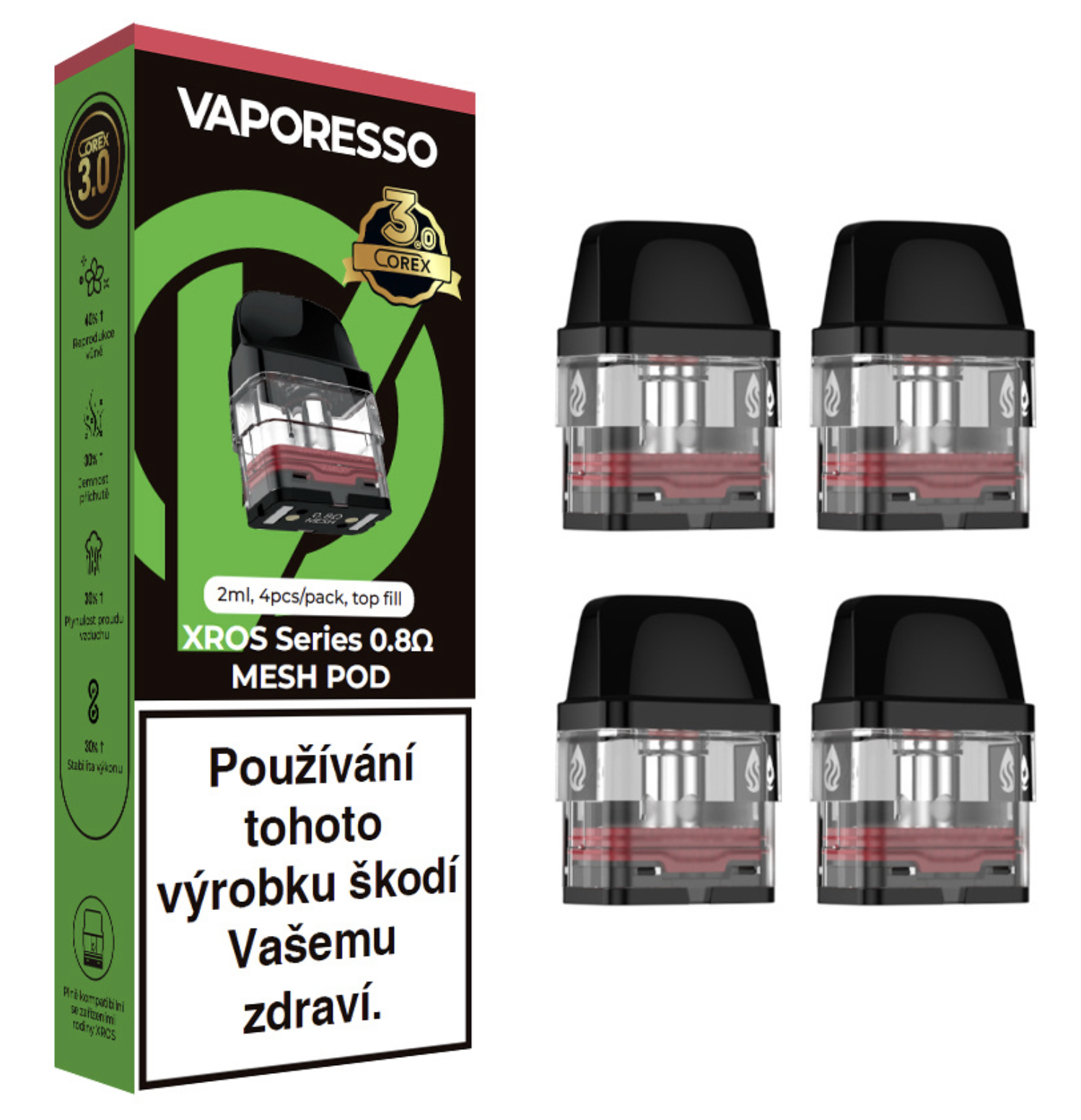 Vaporesso XROS Series Top Fill 2ml cartridge 4ks Odpor: 0,8 Ohm
