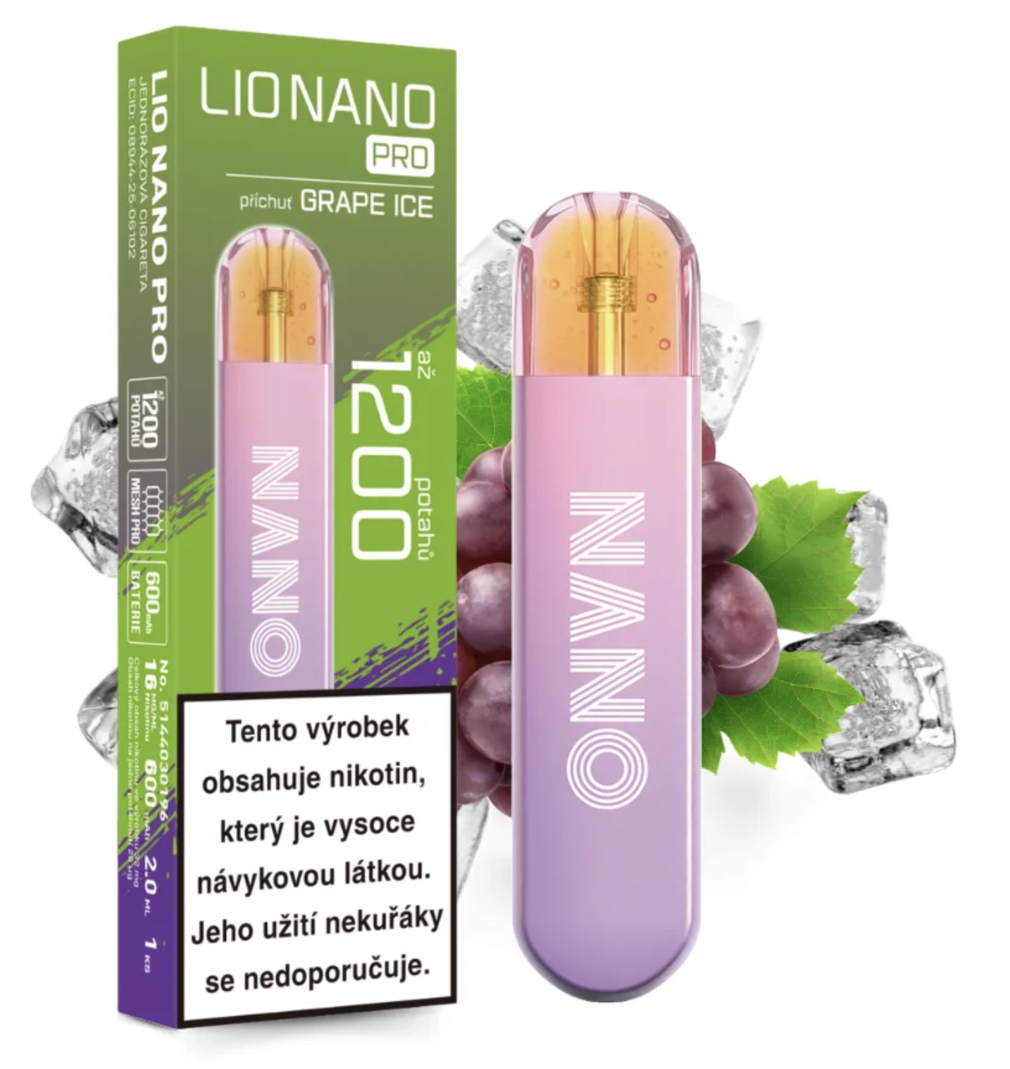 Lio Nano PRO jednorázová e-cigareta - Grape Ice (Chladivé hrozno) 16mg