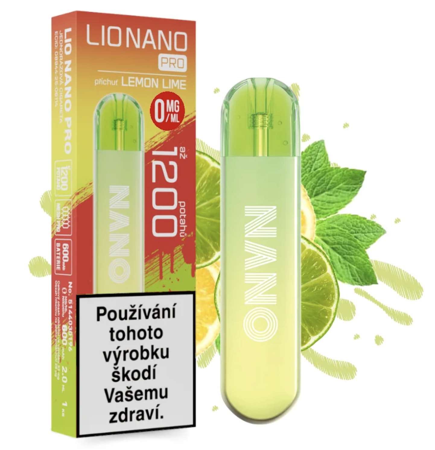 Lio Nano PRO jednorázová e-cigareta - Lemon Lime (Citron, limetka) 0mg